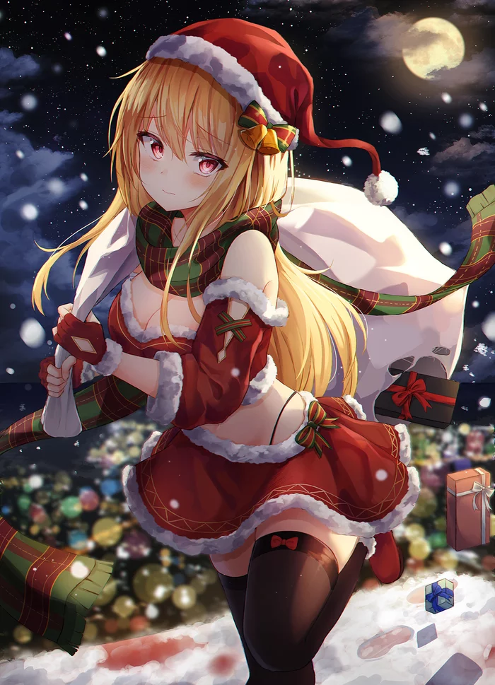 Art by lkeris - Anime art, Anime original, Anime, Christmas, Santa costume