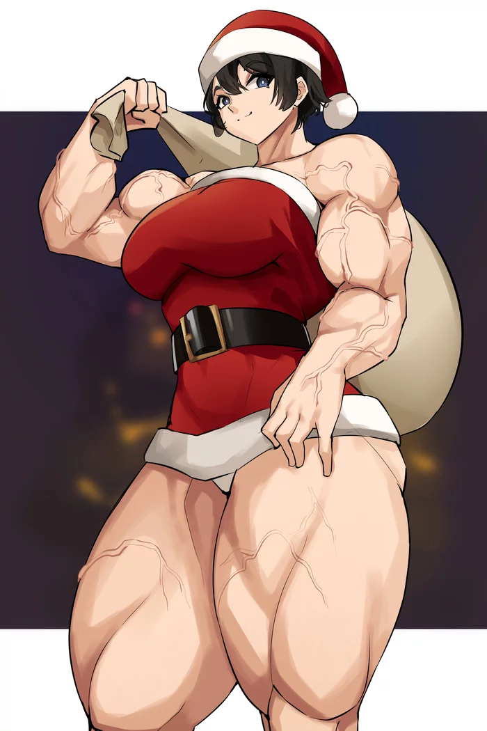 Merry christmas - Musctonk, Muscleart, Strong girl, Sleep-Sleep, Extreme muscles, Body-building, Bodybuilders, Anime, Anime art, Anime original, Christmas, New Year