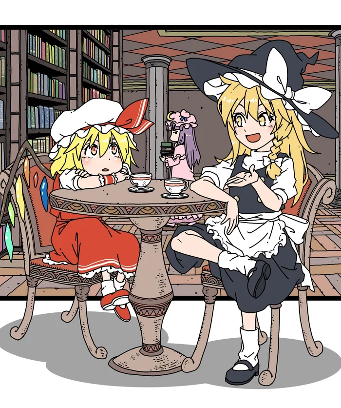 Misterious story - Touhou, Kirisame marisa, Flandre scarlet, Patchouli Knowledge, Anime art, Anime, Games, Inuno rakugaki