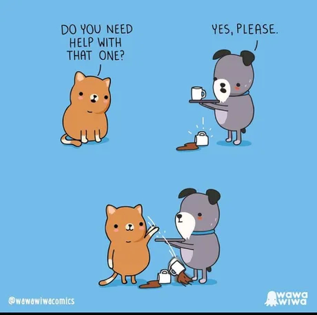Assistant - Picture with text, Humor, Dog, cat, Comics, 9GAG, Wawawiwa