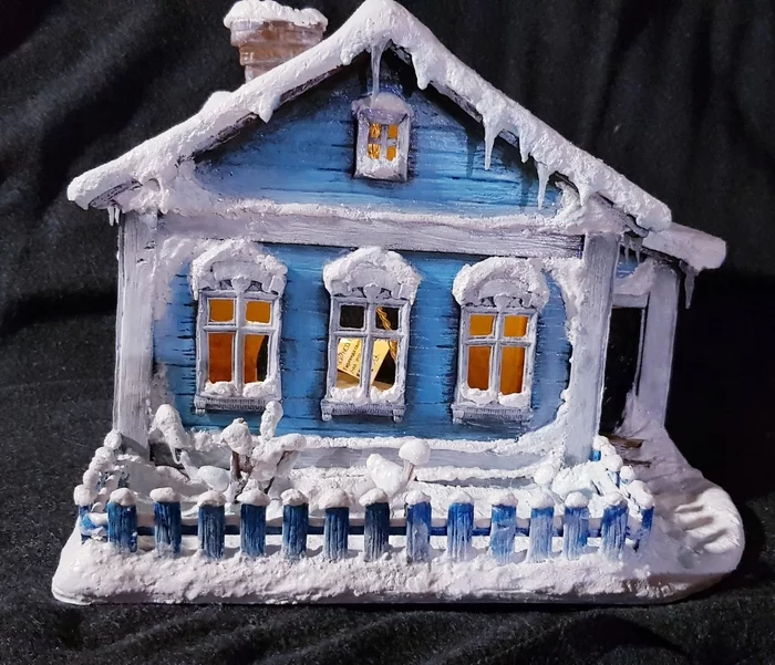 Grandmother's new year - My, Polymer clay, Handmade, House in the village, Snow, Winter, Candlestick, Video, Longpost, Tik tok, Needlework without process, New Year, Tiktok