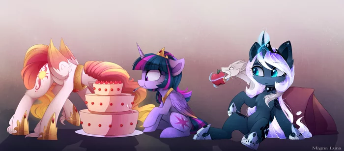 Кушают вкусняшки - My Little Pony, Princess Luna, Princess Celestia, Twilight sparkle, Original Character, PonyArt, Magnaluna