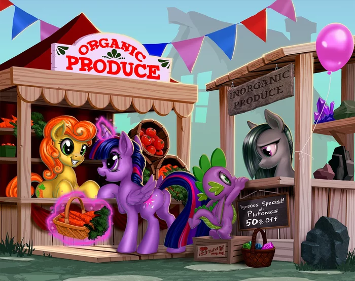 On the market - My little pony, Twilight sparkle, Spike, Marble pie, Carrot Top