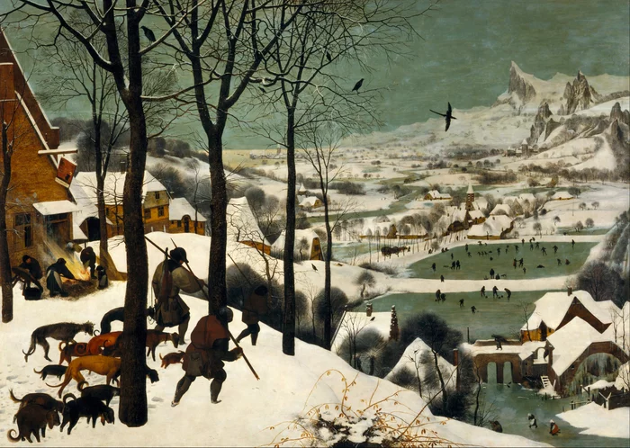 Bruegel's Hunters in the Snow, or a sketch from the life of a 16th century village with hockey and curling - My, Painting, Painting, Art, Artist, Pieter Bruegel Sr., Revival, Oil painting, Winter, Seasons, Landscape, Netherlands (Holland), Art history, Longpost