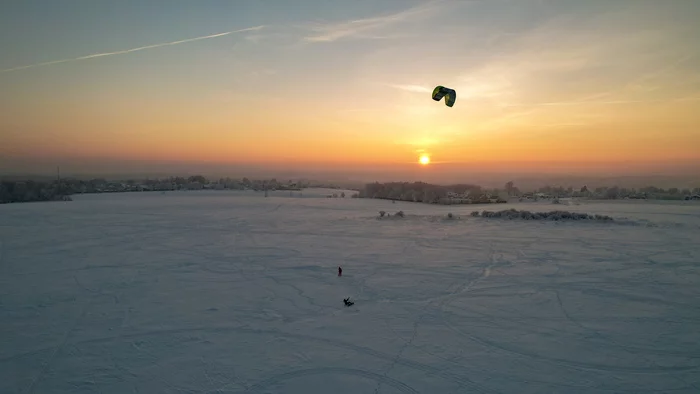 Snowkiting - My, Snowkiting, Sunset, Aerial photography