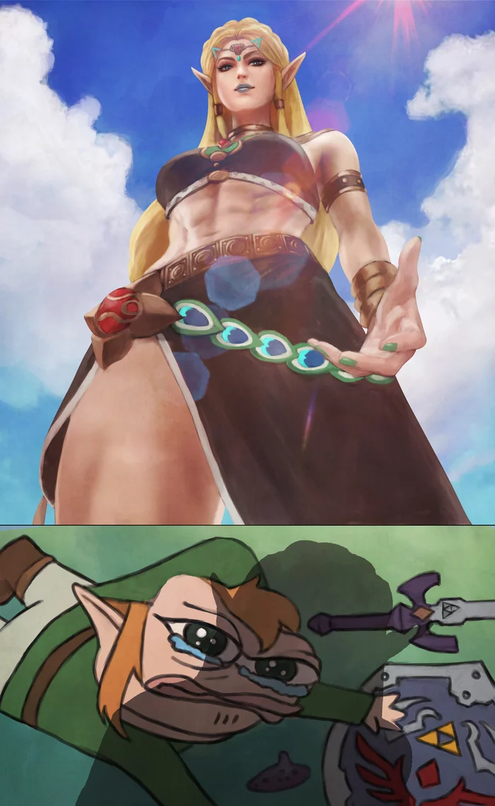 Queen Zelda - Monorirogue, Muscleart, Strong girl, Princess zelda, The legend of zelda, Breath of the wild, Pepe, Link, Memes, Art, Girls