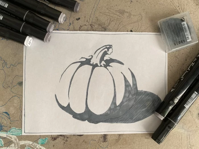 Drawing with markers - My, Drawing, Art, Sketch, Images, Pears, Vase, Traditional art, Pumpkin, Longpost