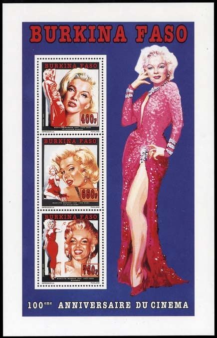 Marilyn Monroe on stamps (XC) Gorgeous Marilyn cycle - issue 738 - Cycle, Gorgeous, Marilyn Monroe, Actors and actresses, Celebrities, Stamps, Blonde, Collecting, Philately, Girls, 1995, Burkina Faso, Gentlemen prefer blondes, Longpost