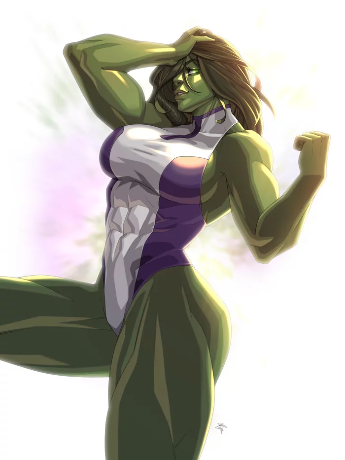 She-Hulk - Girls, Strong girl, Muscleart, Art, Fan art, Marvel, Hulk, She-Hulk, Digital drawing, Ryuu62