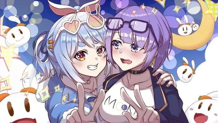 Usaken Duo - Hololive, Usada Pekora, Moona Hoshinova, Virtual YouTuber, Anime Art, Аниме