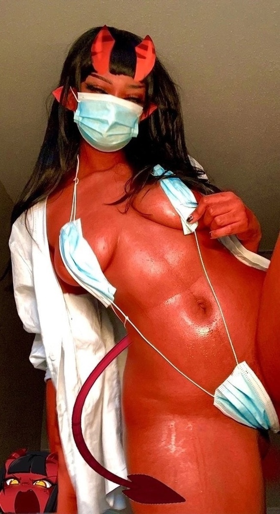 Succubus Meru - NSFW, Cosplay, Erotic, Girls, Boobs, Medical masks, Succubus, Photoshop, Longpost, Merunyaa