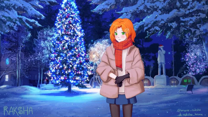 Yana wishes everyone New Year's miracles and a wonderful New Year) - Endless summer, Visual novel, Yana, Art, New Year