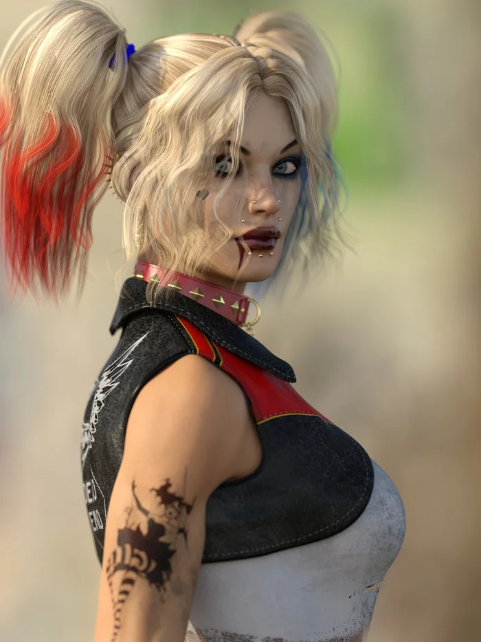 Harley Quinn - Девушки, Крепкая девушка, Muscleart, Арт, 3D, Длиннопост, Dahrialghul, Харли Квинн, Фитоняшка, DC Comics