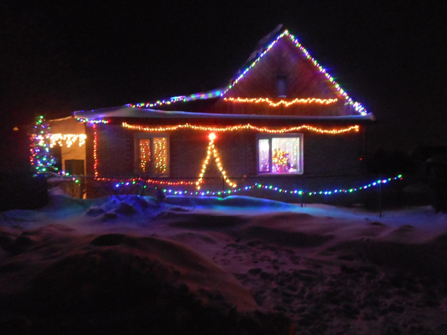 How a small village ends up in a fairy tale at night - My, Village, beauty, New Year, Lights, Competition, Prize, Ural, Garland, Decoration, Beautiful, Winter, freezing, Christmas trees, Longpost