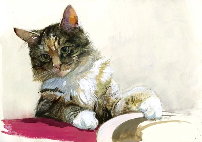 Happy New Year! by Thomas Elliott - Thomas Elliott, cat, Art, New Year, Sketch