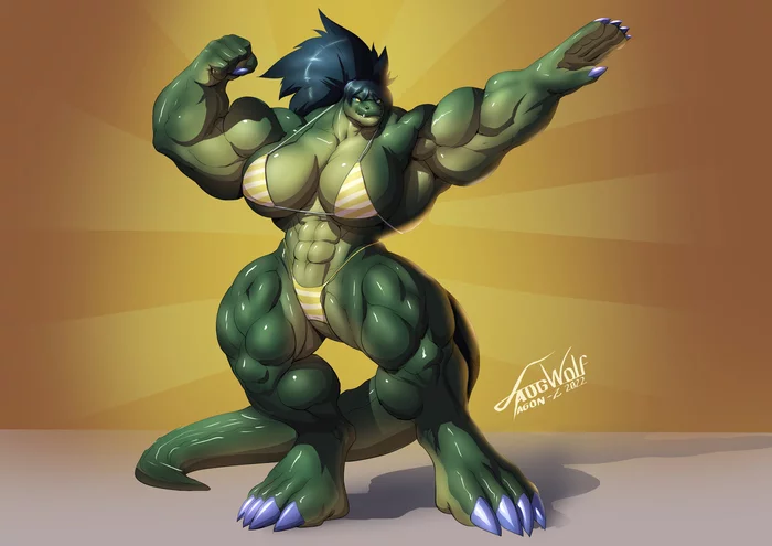 Crocodile girl - Faogwolf, Muscleart, Крепкая девушка, Сну-Сну, Extreme muscles, Фурри, Антро, Furry scalie, Арт