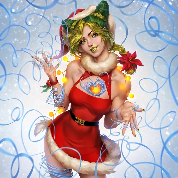 Новогодняя Джолин - Арт, Anime Art, Аниме, Jojos Bizarre Adventure, Jolyne Cujoh, Santa costume, Rakavka