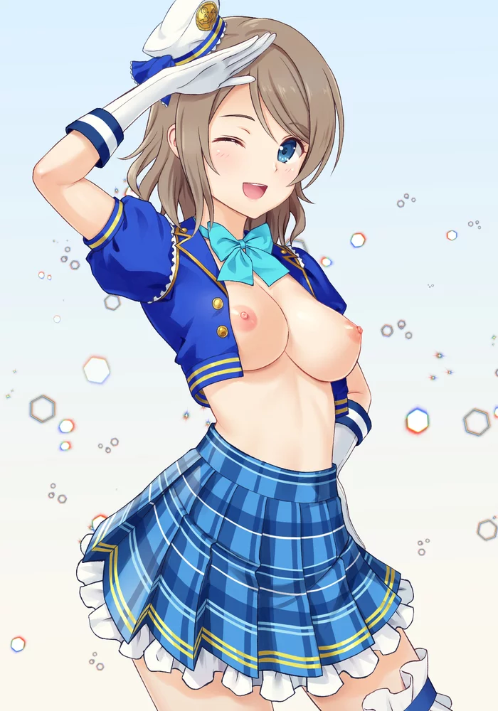 You Watanabe - NSFW, Anime, Anime art, Watanabe You, Love live! Sunshine !!, Art, Girls, Boobs, Hand-drawn erotica