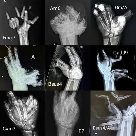 Response to the post 9 Popular Guitar Chords for Aspiring Musicians: - Black humor, Guitar, The photo, Reply to post, X-ray