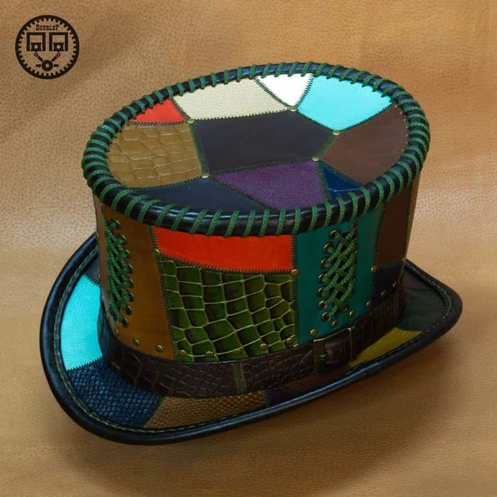 Cylinder Patchwork - My, Cylinder, Hat, With your own hands, Leather, Leather products, Natural leather, Longpost, Needlework without process