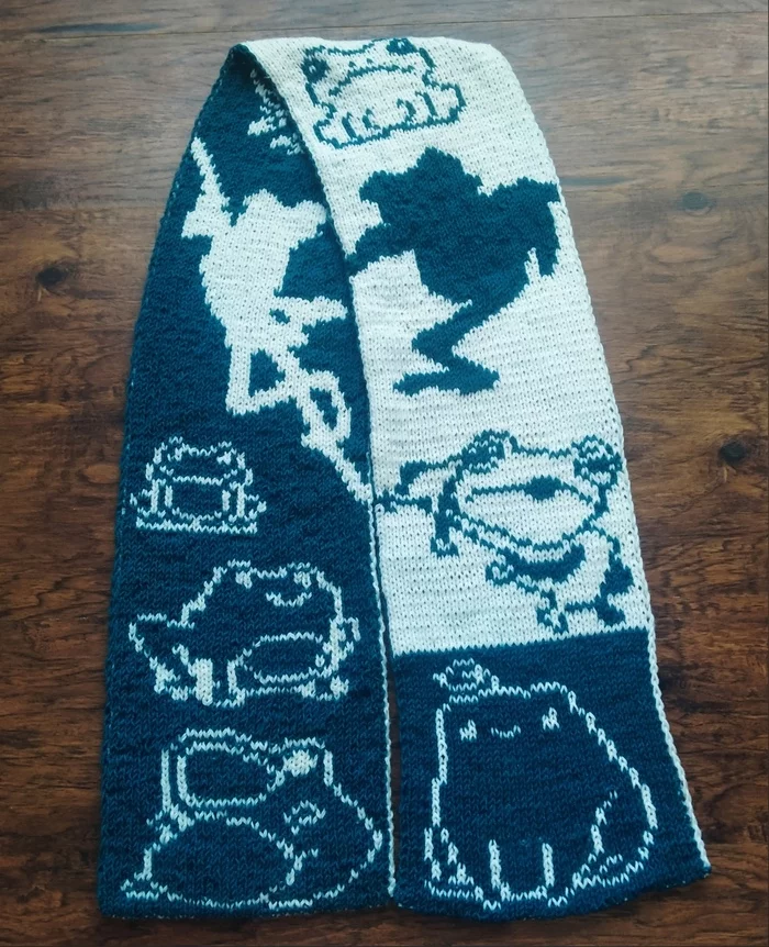 Frog scarf - My, Needlework without process, Jacquard, Scarf, Frogs, Longpost