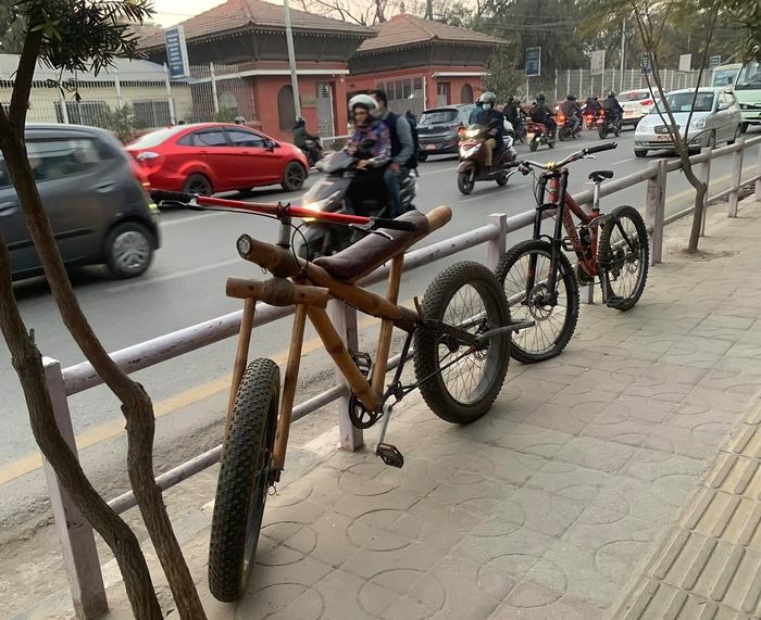 And in Kathmandu they ride bicycles made of bamboo - Nepal, Kathmandu, A bike, Bamboo, The photo