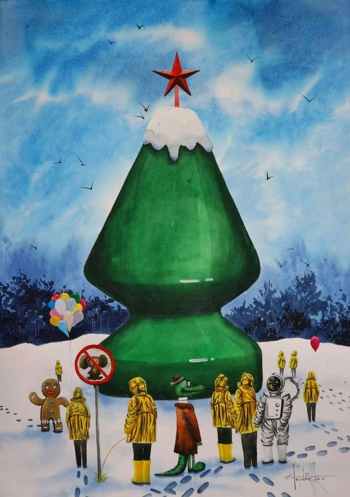 Christmas tree. - My, Watercolor, Painting, Art, Art, Drawing, Landscape