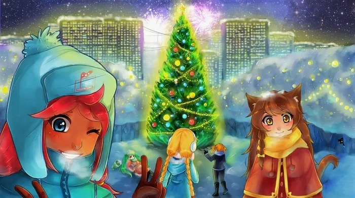 Time for fairy tales and good miracles! - Endless summer, Visual novel, Ulyana, Julia, Glorifying, Hatsune Miku, Alisa Dvachevskaya, Art, New Year, Christmas