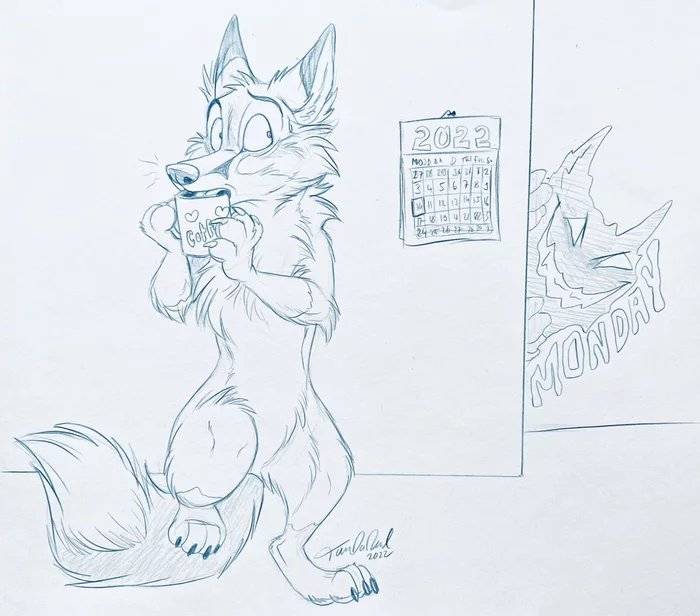 Monday is close - Furry, Furry fox, Monday, Tanidareal, Sketch