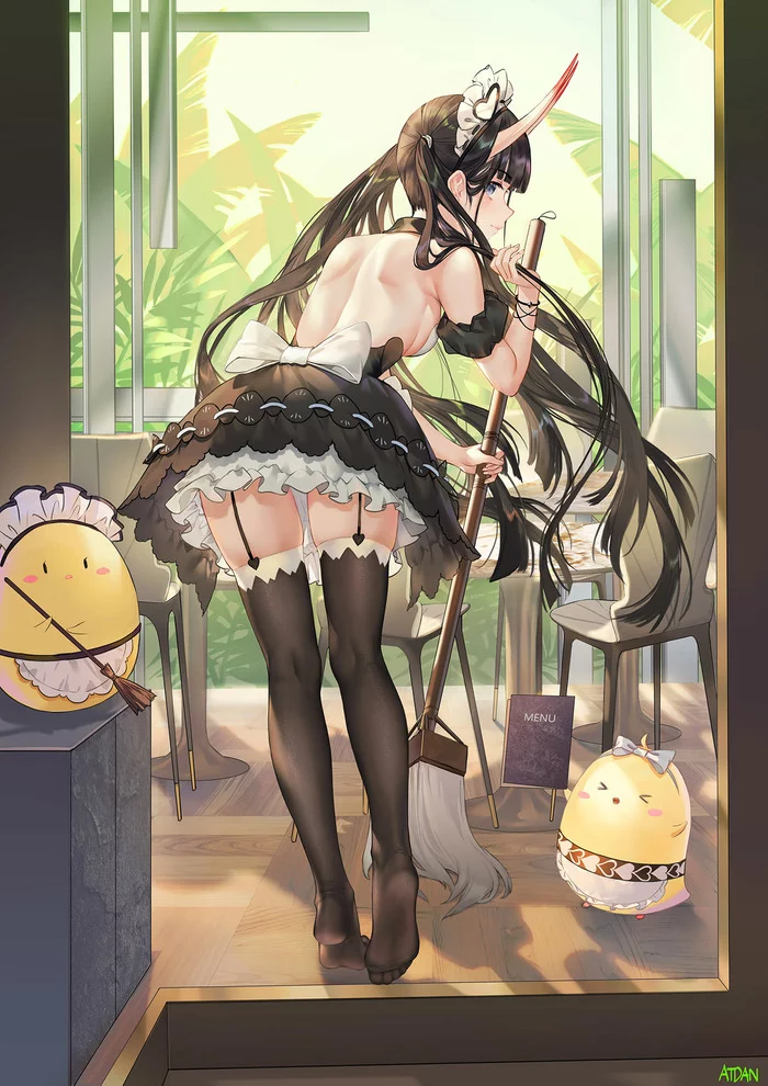 Maid Noshiro - Anime, Anime art, Azur lane, Noshiro, Manjuu, Housemaid, Stockings, Mobile games, Atdan