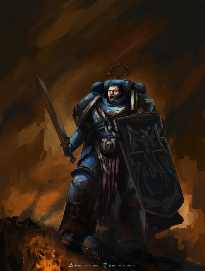 Ultramarine byJuan Toledano Juan Toledano, Warhammer 40k, Wh Art, Adeptus Astartes, Ultramarines
