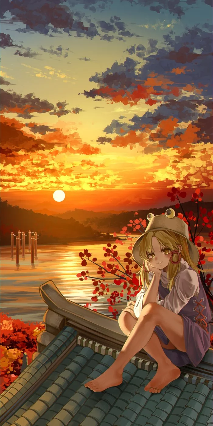 Evening - Touhou, Moriya suwako, Anime art, Anime, Games, Evening, Sunset