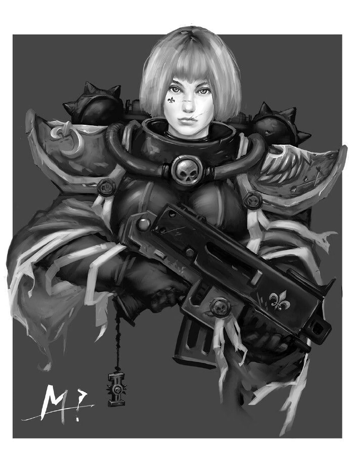Wg40k Girls byYi Meng Zhang Yi Meng Zhang, Warhammer 40k, Adeptus Astartes, Space wolves, Adepta Sororitas,  63, , Sister repentia, 