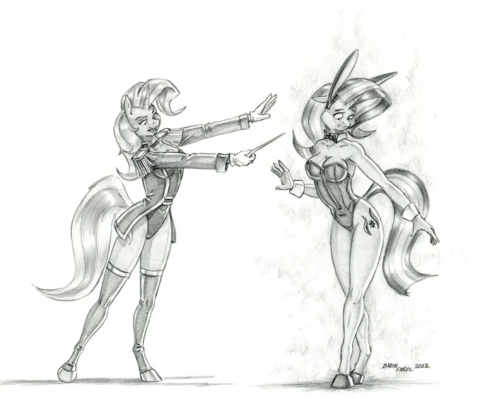 There was a focus - NSFW, My little pony, PonyArt, MLP Edge, Starlight Glimmer, Trixie, Baron engel, Anthro, Bunnysuit