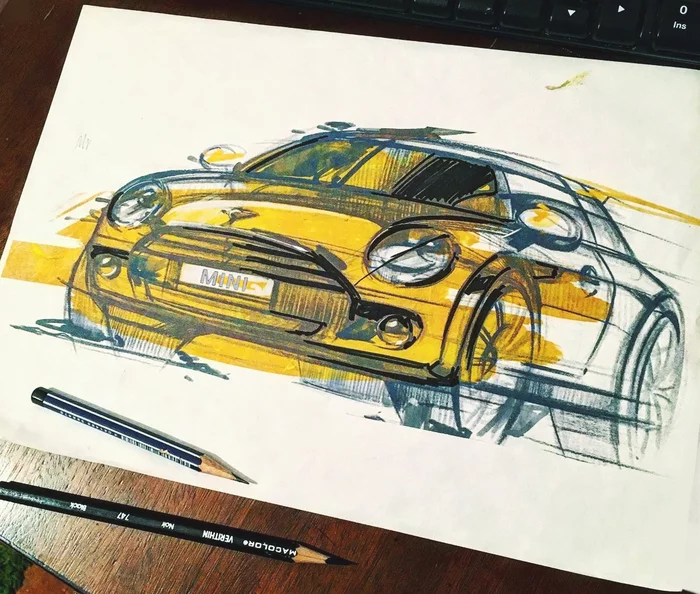 Mini cooper набросок - Моё, Иллюстрации, Графика, Авто, Автомобилисты, Inktober, Mini cooper, Набросок, Скетч