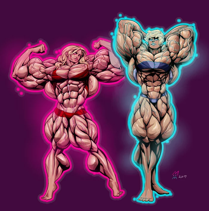 Alpha & Omega - NSFW, Muscleart, Strong girl, Bodybuilders, Sleep-Sleep, Body-building, Girls, Mivadoman, Extreme muscles, Art, Drawing, Digital drawing