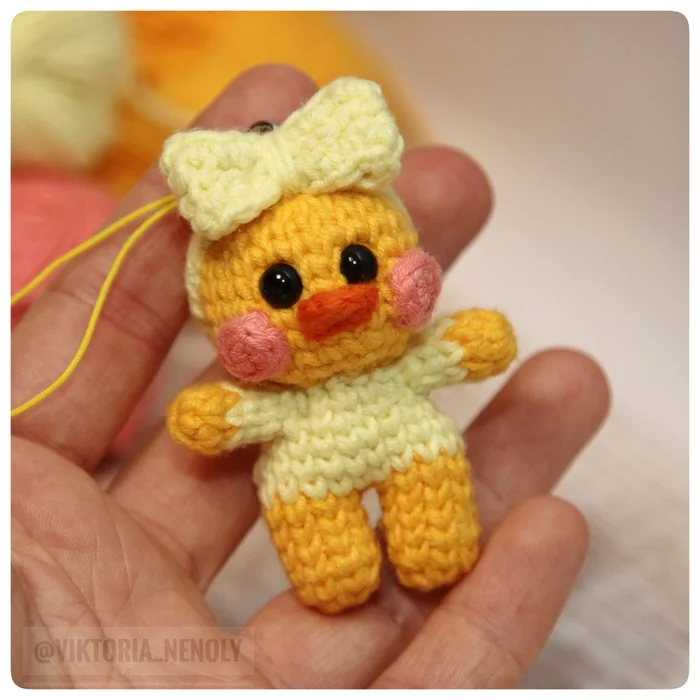 Duck (free MK knitting keychain) - My, Amigurumi, Knitting, Creation, Master Class, Is free, Needlework with process, Longpost