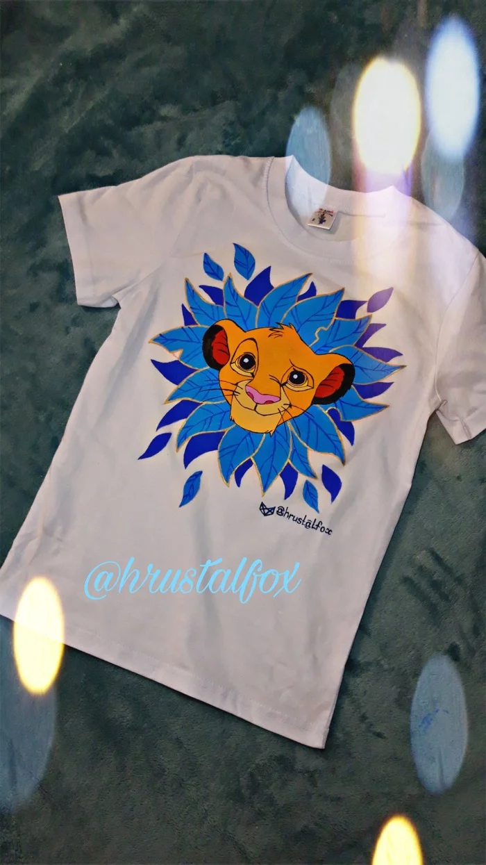 SIMBA... Working with children's T-shirts has always been a pleasure - My, Handmade, With your own hands, T-shirt, Painting on fabric, Simba, For children, Baby, Longpost
