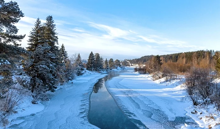 Sub Zero almost won - My, Winter, Middle Ural, Landscape, River, Snow, Ice, Perspective