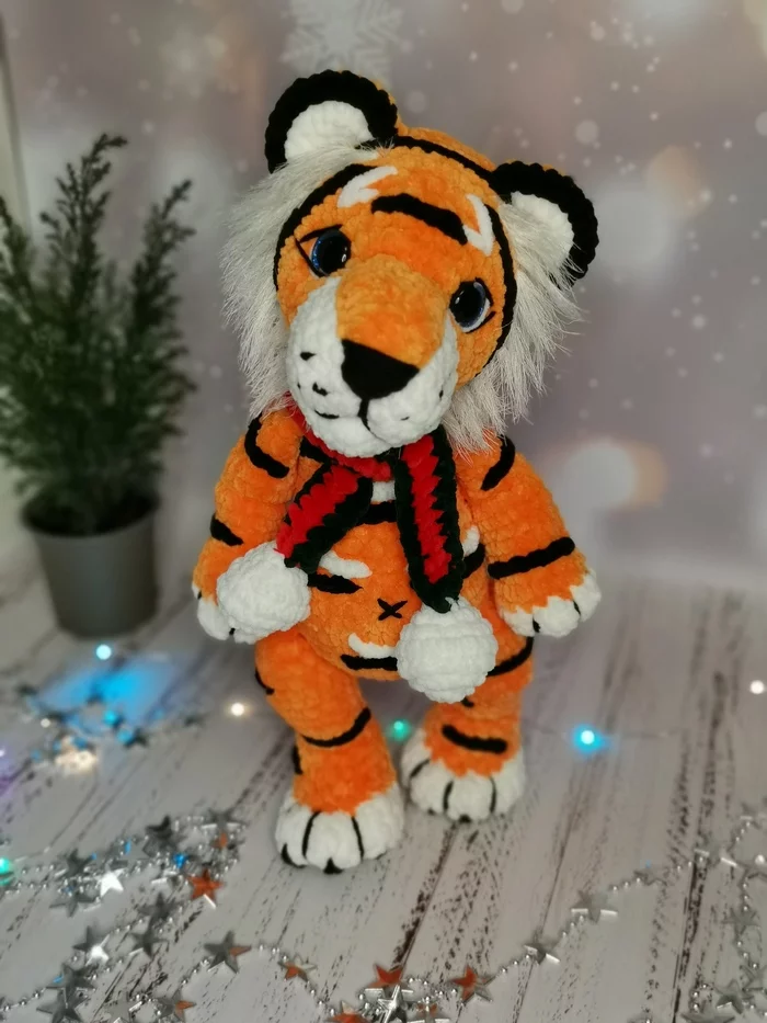 Belatedly, but here it is, ready symbol of the year - My, New Year, Crochet, Amigurumi, Tiger, Knitted toys, Barnaul, Longpost