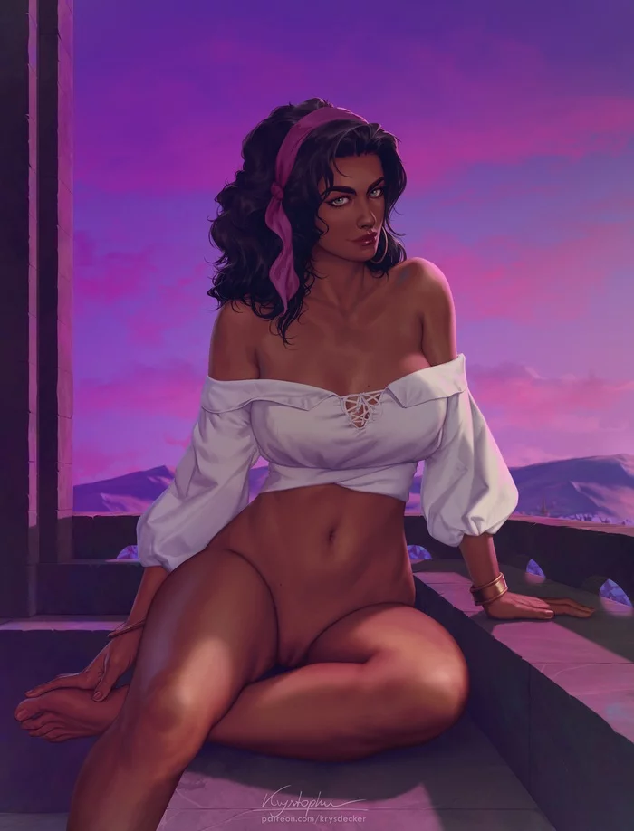 Esmeralda (supplement) - NSFW, Art, Drawing, Walt disney company, The Hunchback of Notre Dame, Esmeralda, Girls, Erotic, Hand-drawn erotica, Boobs, Nudity, Labia, Clitoris, Krysdecker, Longpost