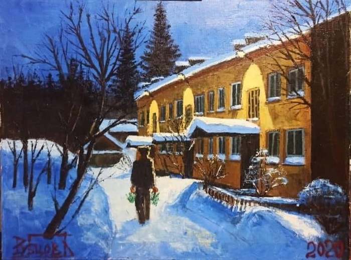 Evening - Modern Art, Painting, Painting, Snow