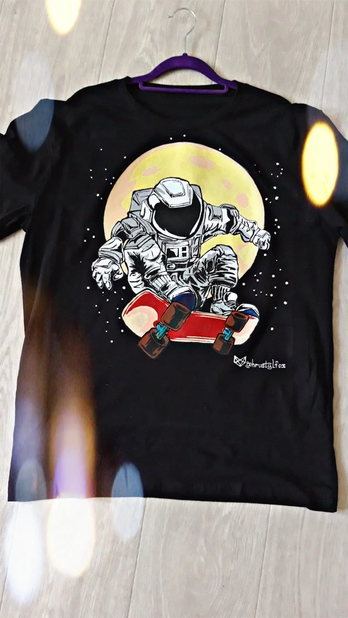 A little space - My, With your own hands, Handmade, Painting on fabric, Space, Skate, Paints, T-shirt, Longpost