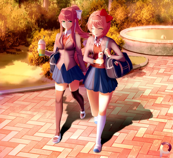 After school - Doki Doki Literature Club, Sayori, Monika, Anime art, Art, Games, Visual novel