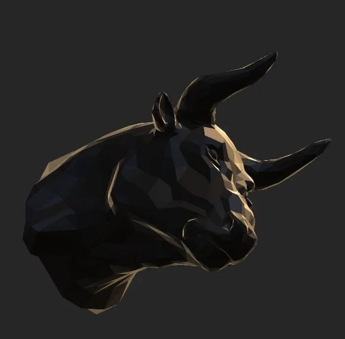 Bull's head for restaurant facade decor - My, Low poly, Sculpture, Bull, Papercraft, 3D modeling, Blender, Nvidia RTX, Nvidia, Mat, Video, Longpost