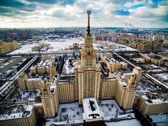 Ответ на пост «Снежное главное здание МГУ» - Моё, Москва, МГУ, Дрон, Фотография, Зима, Город, Сталинская архитектура, Ответ на пост