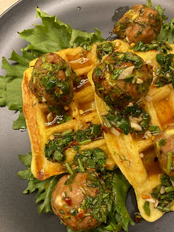 Sharp meatballs with potato waffles - My, Video recipe, Recipe, Cooking, Preparation, Food, Video, Longpost