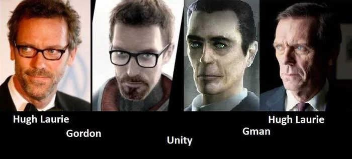 The young Hugh Laurie looks like Gordon and the old one looks like G-Men. - Games, Picture with text, Half-life, Coincidence? do not think, Hugh Laurie