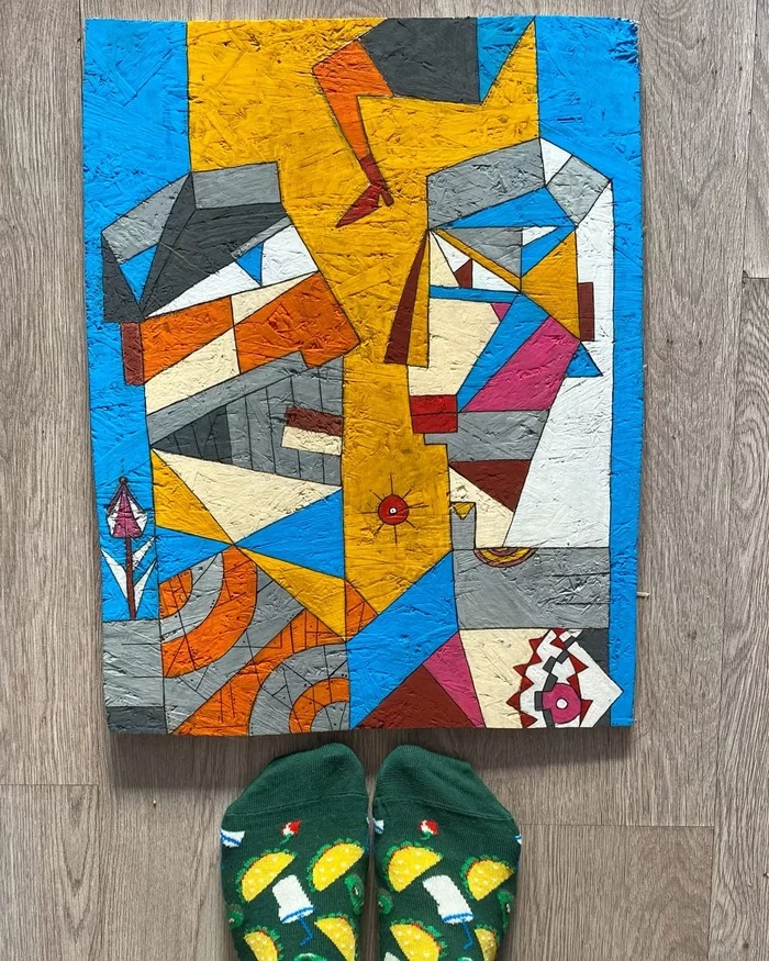 My new job... - My, Acrylic, Swap, Osb, Painting, Lines, Depression, State, Painting, Creation, Abstraction, Cubism, Socks, Emotions, Thoughts, Gratitude, Happiness, Sadness, Love