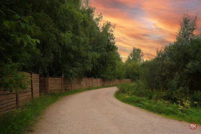 Evening sunset - My, The photo, Olympus, Nature, Road, Fence, Landscape, beauty of nature, Sunset